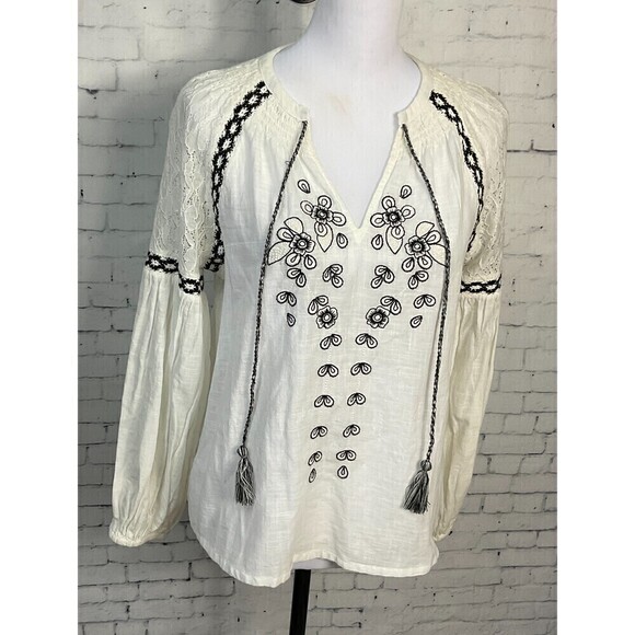 Anthropologie Calligraphie XS White Boho Lace Crochet Cotton Blouse Cottage - Picture 2 of 12